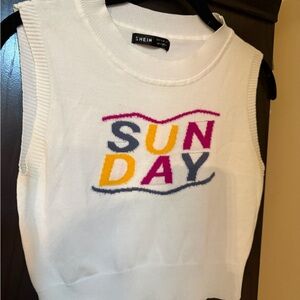SHEIN White Sleeveless Top with Colorful 'Sunday' Design